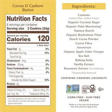 Simple Mills, Cocoa Cashew Crème Sandwich Cookies - Gluten Free, Vegan (Pack of 1)