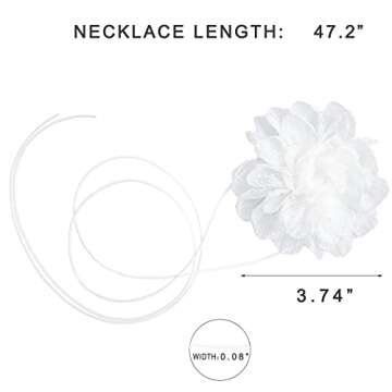 iuviwey White Chiffon Flower Choker Necklace for Women - Ethereal Adjustable Tie-Up Neckwear - Roman...