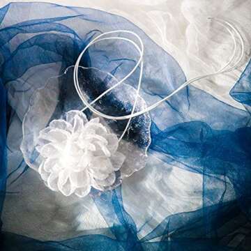 iuviwey White Chiffon Flower Choker Necklace for Women - Ethereal Adjustable Tie-Up Neckwear - Romantic Bridal and Everyday Accessory (Large white flower)