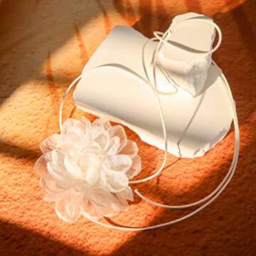 iuviwey White Chiffon Flower Choker Necklace for Women - Ethereal Adjustable Tie-Up Neckwear - Romantic Bridal and Everyday Accessory (Large white flower)