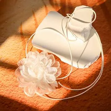 iuviwey White Chiffon Flower Choker Necklace for Women - Ethereal Adjustable Tie-Up Neckwear - Romantic Bridal and Everyday Accessory (Large white flower)