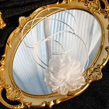 iuviwey White Chiffon Flower Choker Necklace for Women - Ethereal Adjustable Tie-Up Neckwear - Romantic Bridal and Everyday Accessory (Large white flower)