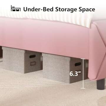 Queen Bed Frame, Upholstered Platform Bed with Diamond Button Tufted Headboard, Pink Queen Bed Frame, Princess Bed Frame with Crystal Tufted Headboard, Wooden Slats Support, Easy Assembly, Pink