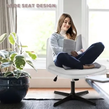 LEMBERI PU Leather Armless Office Chair Wide Swivel Rocking