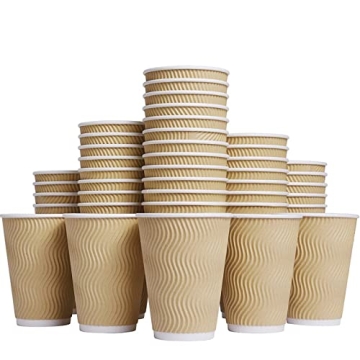 Hot Paper Cups_12 oz Disposable Insulated Corrugated Sleeve Ripple Wall Paper Cup 100 pcs,12oz Cups ...