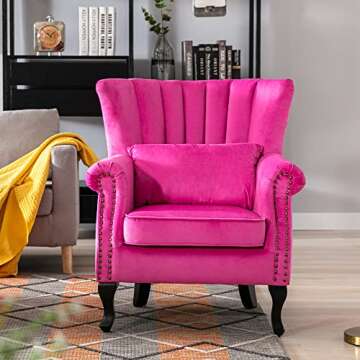 DM Furniture Mid Century Accent Chair Modern Tufted Wingback Armchair Club Chair Velvet Fabric Singl...