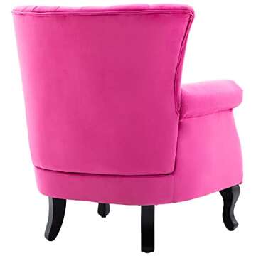 DM Furniture Mid Century Accent Chair Modern Tufted Wingback Armchair Club Chair Velvet Fabric Single Sofa Lounge Chair with Pillow for Living Room Bedroom, Rose Pink
