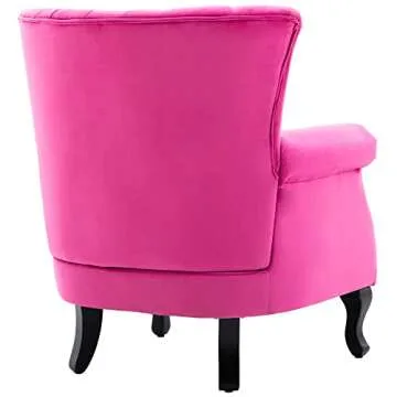 DM Furniture Mid Century Accent Chair Modern Tufted Wingback Armchair Club Chair Velvet Fabric Single Sofa Lounge Chair with Pillow for Living Room Bedroom, Rose Pink