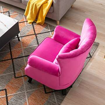 DM Furniture Mid Century Accent Chair Modern Tufted Wingback Armchair Club Chair Velvet Fabric Single Sofa Lounge Chair with Pillow for Living Room Bedroom, Rose Pink