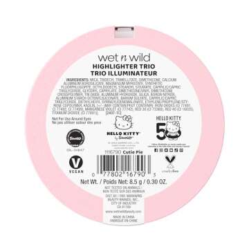 wet n wild Hello Kitty Highlighter Trio, Multi-Dimensional Glow with Iridescent Pearls, Silky-Smooth Buildable & Blendable Formula, Cruelty-Free & Vegan - Cutie Pie