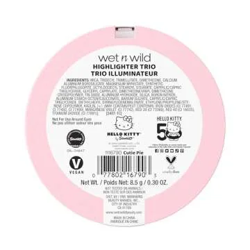 wet n wild Hello Kitty Highlighter Trio, Multi-Dimensional Glow with Iridescent Pearls, Silky-Smooth Buildable & Blendable Formula, Cruelty-Free & Vegan - Cutie Pie