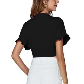 LYANER Women's Deep V Neck Self Tie Ruffle Crop Top – Perfect for Summer Fashion