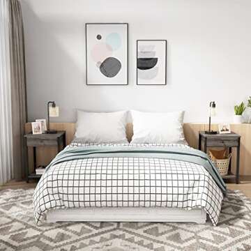 Ecoprsio Nightstand Set of 2 Modern End Table Side Table with Drawer and Storage Shelf Wood Night St...