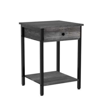 Ecoprsio Nightstand Set of 2 Modern End Table Side Table with Drawer and Storage Shelf Wood Night Stand Grey Bedside Table for Bedroom, Living Room, Sofa Couch, Hall, Easy Assembly, Grey