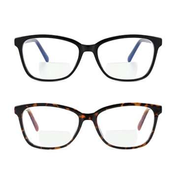 Kafirlo Bifocal Reading Glasses Women Blue Light Computer Readers With Clear Top Cat Eye Frame Styli...