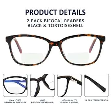 Kafirlo Bifocal Reading Glasses Women Blue Light Computer Readers With Clear Top Cat Eye Frame Stylish Fashion Ladies Eyeglass +2.0