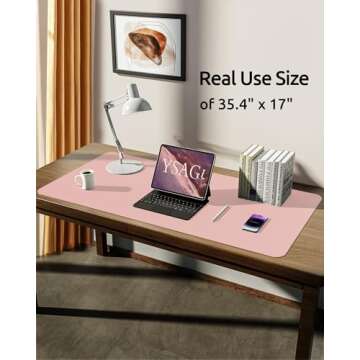 YSAGi Leather Desk Pad Protector, Office Desk Mat, Large Mouse Pad, Non-Slip PU Leather Desk Blotter, Laptop Desk Pad, Waterproof Desk Writing Pad for Office and Home (Light Pink, 35.4" x 17")