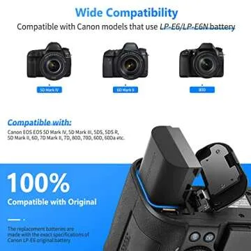 Neewer LP-E6 LP-E6N Replacement Rechargeable Battery Charging Set for Canon (2-Pack 2000mAh Camera Batteries and Micro USB Input Dual Charger 100% Compatible with Original)