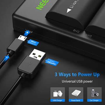 Neewer LP-E6 LP-E6N Replacement Rechargeable Battery Charging Set for Canon (2-Pack 2000mAh Camera Batteries and Micro USB Input Dual Charger 100% Compatible with Original)