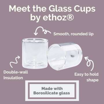 Ethoz® Double Walled Glass Tumblers – Insulated Borosilicate Cups, 8 fl.oz (Set of 2), Ideal for ...