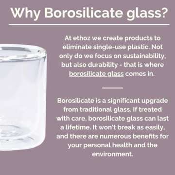 Ethoz® Double Walled Glass Tumblers – Insulated Borosilicate Cups, 8 fl.oz (Set of 2), Ideal for Coffee, Tea, Whiskey, Matcha | Elegant & Durable Design, Perfect for Holiday Gifts!