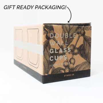 Ethoz® Double Walled Glass Tumblers – Insulated Borosilicate Cups, 8 fl.oz (Set of 2), Ideal for Coffee, Tea, Whiskey, Matcha | Elegant & Durable Design, Perfect for Holiday Gifts!