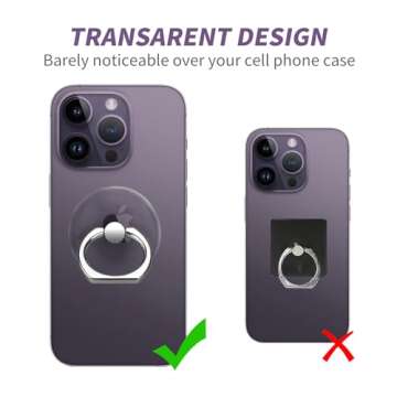Jsoerpay Cell Phone Ring Holder, Transparent 360°Rotation Finger Ring for Phone, Clear Phone Ring F...