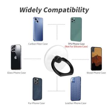 Jsoerpay Cell Phone Ring Holder, Transparent 360°Rotation Finger Ring for Phone, Clear Phone Ring Finger Kickstand Compatible with Most of Phones, Tablet and Case, (2 Silver+2 Black)