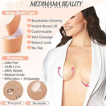 Medimama Boob Tape Breast Lift Tape Adhesive Bra Nipple Covers for Women,Big Bust Friendly Push Up Strong Support…