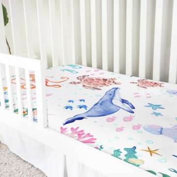 Ocean Animals Corals Sea Weeds Baby Crib Sheet 52''x28'' Colorful Nautical Life Fitted Crib Mattress Covers for Boy Girl Nursery Toddler Baby Bed Sheet Fits Standard Crib Toddler Mattress