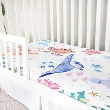 Ocean Animals Corals Sea Weeds Baby Crib Sheet 52''x28'' Colorful Nautical Life Fitted Crib Mattress Covers for Boy Girl Nursery Toddler Baby Bed Sheet Fits Standard Crib Toddler Mattress