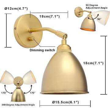 Yosoan Gold Wall Sconce Set of 2 Modern Brass Lighting Fixtures for Home Decor