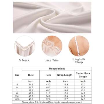 Ekouaer Women's Satin Camisole Lace Silk Satin Pajama Tank Tops V Neck Soft Spaghetti Strap Loose Sleepwear Black XL