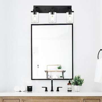 QueeuQ 3 Light Farmhouse Bathroom Vanity Light Fixtures Black Vanity Light with Clear Glass Industrial Wall Lighting Rustic Sconces Wall Mount Lamp for Living Room Hallway