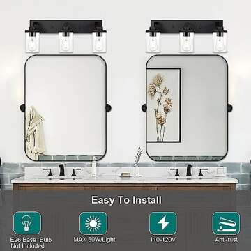 QueeuQ 3 Light Farmhouse Bathroom Vanity Light Fixtures Black Vanity Light with Clear Glass Industrial Wall Lighting Rustic Sconces Wall Mount Lamp for Living Room Hallway