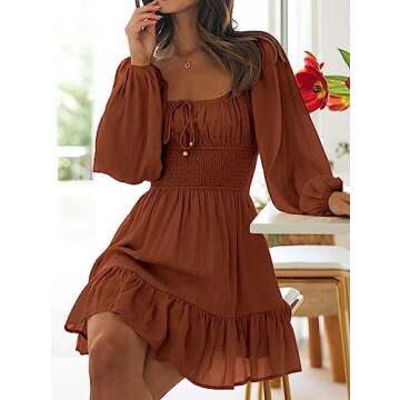 LILLUSORY Women's Long Sleeve Mini Dresses 2024 Fall Square Neck Cottagecore Casual Smocked Flowy Sh...