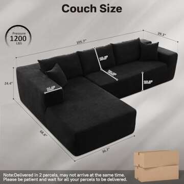ALTRIGUS 104" Cloudy Sectional L Shaped Couch for Living Room, No Assembly Required, Modular Comfy S...