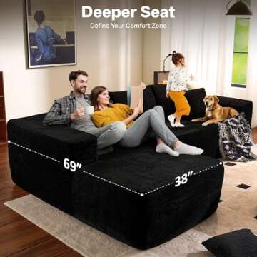 ALTRIGUS 104" Cloudy Sectional L Shaped Couch for Living Room, No Assembly Required, Modular Comfy Sofa with Deep Seat, Fluffy Couch with Sleeper Chaise for Apartment Lounge (Black)