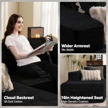 ALTRIGUS 104" Cloudy Sectional L Shaped Couch for Living Room, No Assembly Required, Modular Comfy Sofa with Deep Seat, Fluffy Couch with Sleeper Chaise for Apartment Lounge (Black)