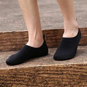 WateLves Womens and Mens Kids Water Shoes Barefoot Quick-Dry Aqua Socks for Beach Swim Surf Yoga Exercise (TW.Black, S)