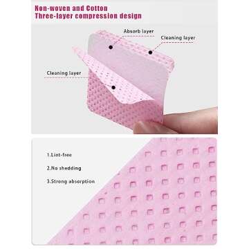 TEOYALL Lint Free Nail Wipes, 400 PCS Non-Woven Fabric Nail Cleaning Pads Pink Lash Extensions Glue ...