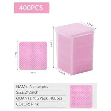 TEOYALL Lint Free Nail Wipes, 400 PCS Non-Woven Fabric Nail Cleaning Pads Pink Lash Extensions Glue Cleaning Wipes Nail Salon Supplies (400 PCS)
