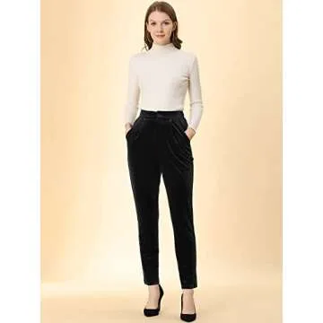 Allegra K Women's Elegant Velvet Trousers with Pockets