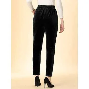 Allegra K Women's Elegant Velvet Trousers with Pockets