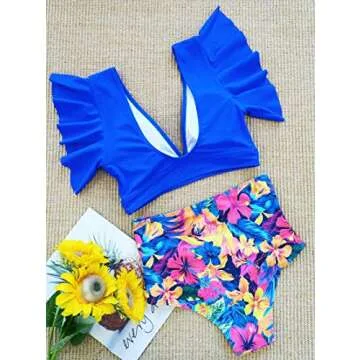 SPORLIKE Women's Ruffle High Waist Bikini - Tropical Design