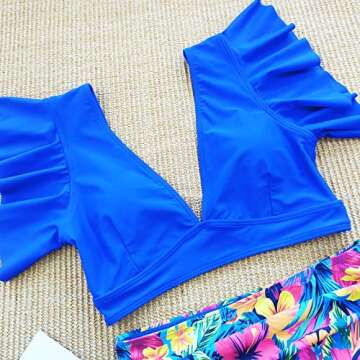 SPORLIKE Women's Ruffle High Waist Bikini - Tropical Design