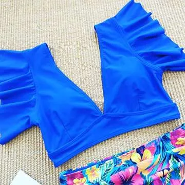 SPORLIKE Women's Ruffle High Waist Bikini - Tropical Design