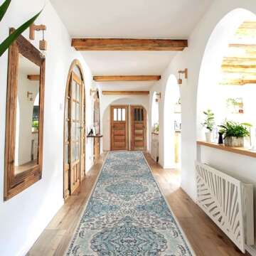 Worxvell 2x10 Hallway Runner Rug - Kitchen Runner Rug Washable Non Slip Runners, Vintage Non Skid Th...