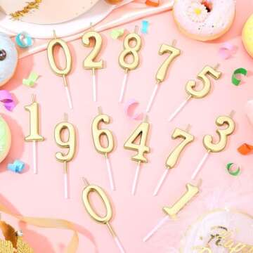 28 PCS Number Birthday Candles Champagne Number Candles Cake Candles for 1st Birthday to 18th Birthday Decoration, Wedding Anniversary, Party Celebration, Baby Showers (Champagne)