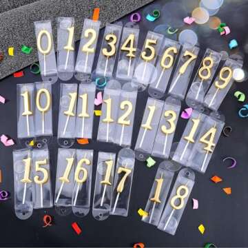 28 PCS Number Birthday Candles Champagne Number Candles Cake Candles for 1st Birthday to 18th Birthday Decoration, Wedding Anniversary, Party Celebration, Baby Showers (Champagne)